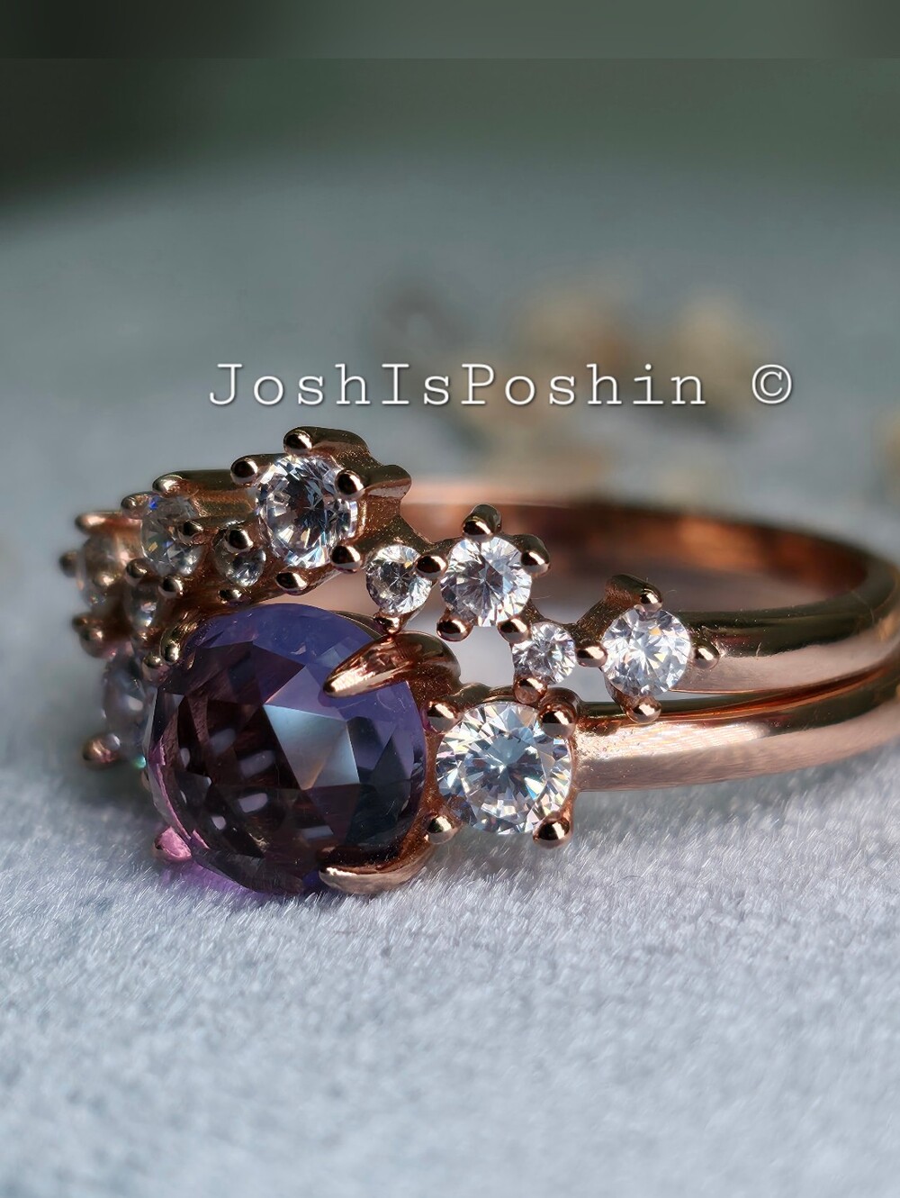 Rose Cut Amethyst 2pc Ring Set In Sterling Silver